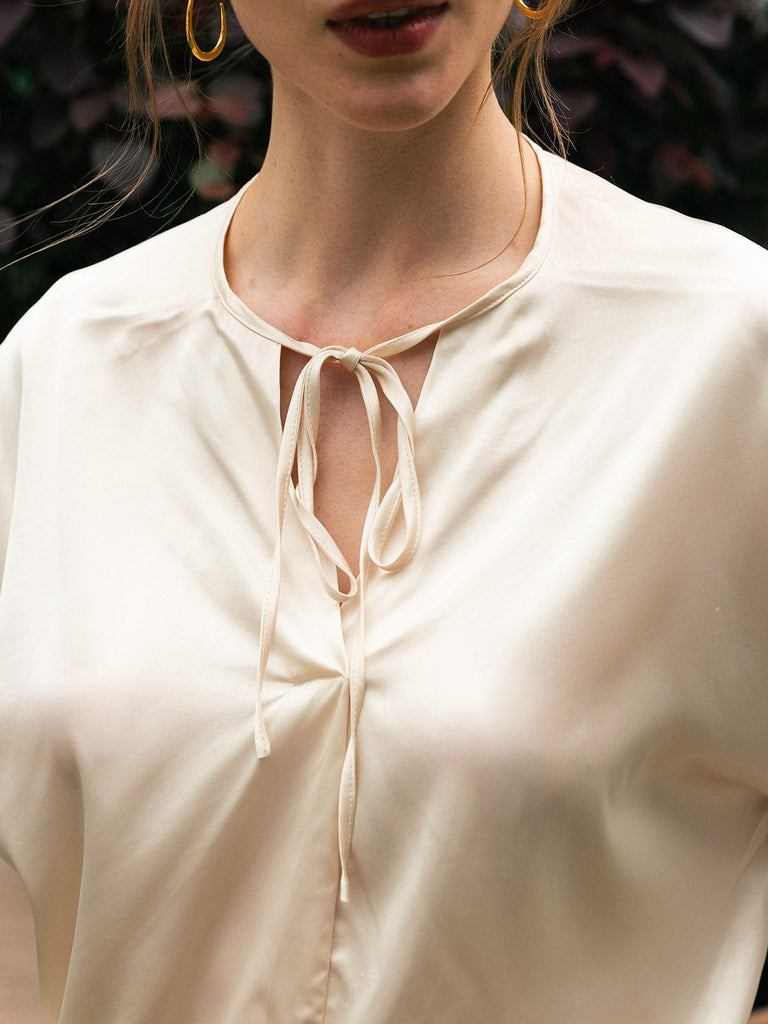 BERLOOK - Sustainable Tops _ Tie V Neck Blouse