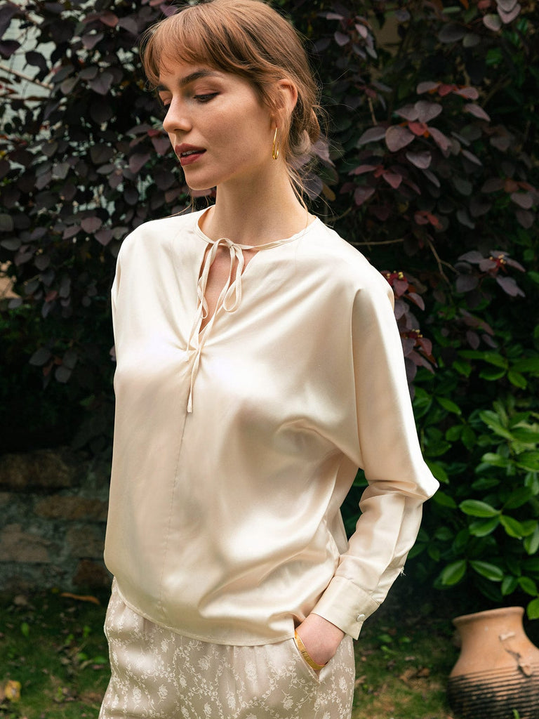 BERLOOK - Sustainable Tops _ Tie V Neck Blouse