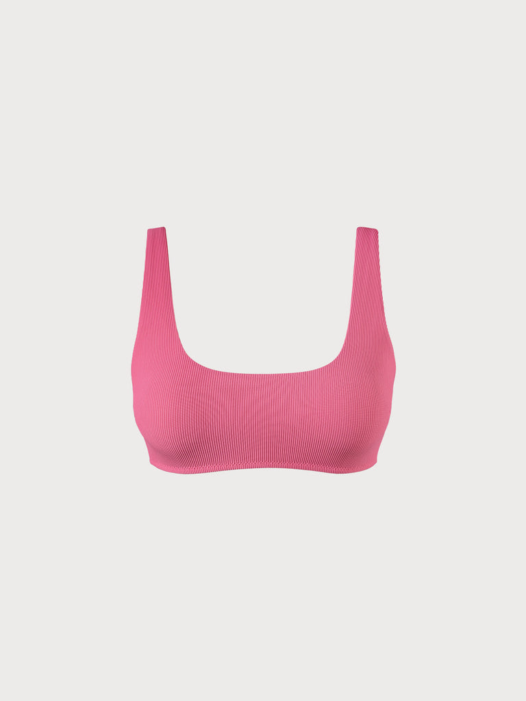 The U Neck Solid Bikini Top Pink Sustainable Bikinis - BERLOOK
