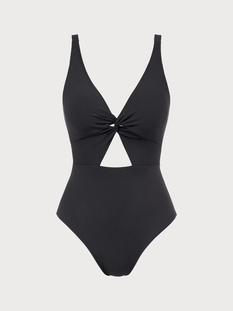 Twist Cutout Plus Size One-Piece Swimsuit Black Sustainable Plus Size One-Pieces - BERLOOK