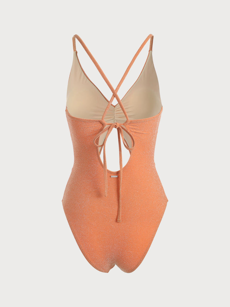 V Neck Lurex Cut Out One-Piece Swimsuit Sustainable One-Pieces - BERLOOK