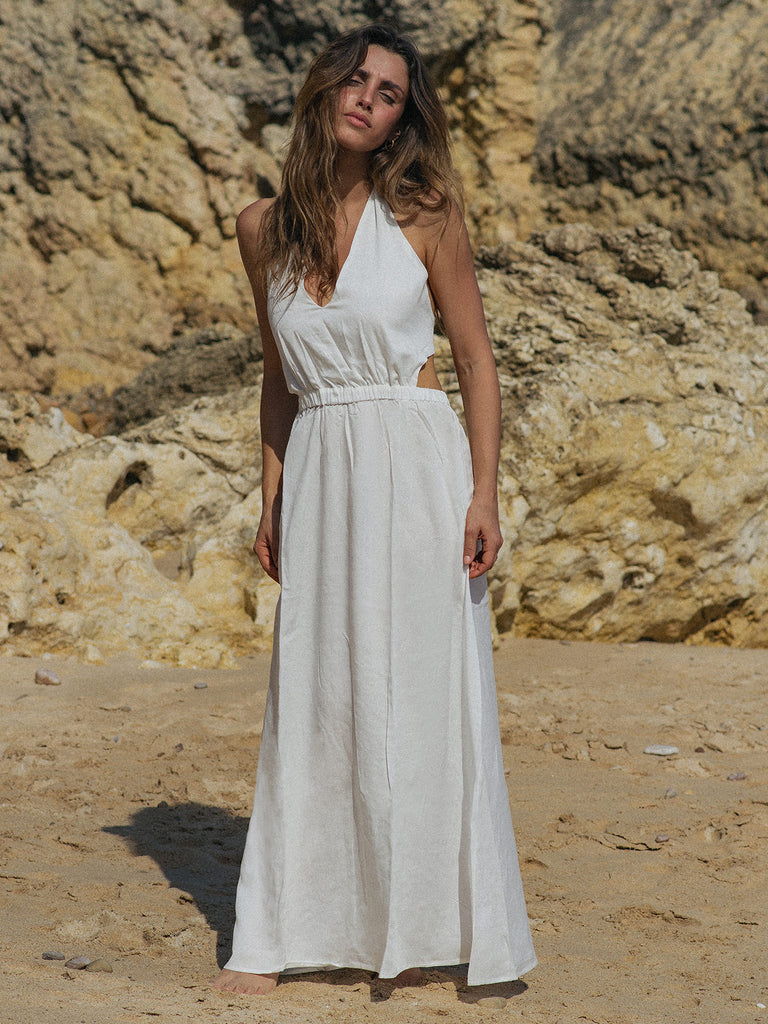 White Backless Halter Cover-Up Dress Sustainable Cover-ups - BERLOOK