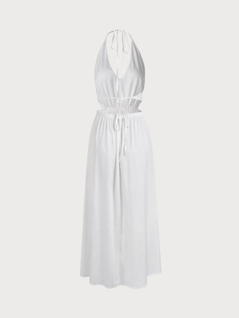 White Backless Halter Cover-Up Dress Sustainable Cover-ups - BERLOOK