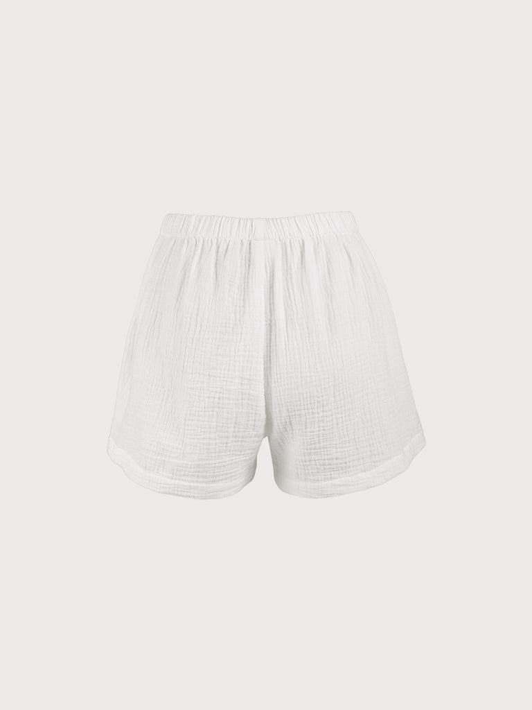White Elastic Waist Pockets Shorts Sustainable Cover-ups - BERLOOK