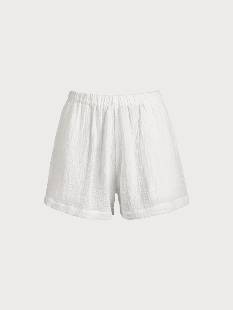 White Elastic Waist Pockets Shorts Sustainable Cover-ups - BERLOOK